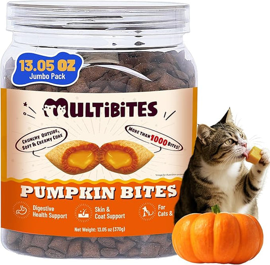 13.05oz Pumpkin Treats for Cat& Dog with Egg Yolk Creamy Core - Crunchy& Soft Cat Treats for Indoor Cats for Skin &Coat, Gut Health with Kitten Training Snacks