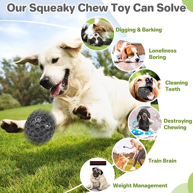 Indestructible Squeaky Dog Balls, Dog Toys for Aggressive Chewers Large Breed for Relieving Anxiety, Tough Dog Chew Toys Balls for Aggressive Chewers, Outdoor Squeaky Dog Toys for Large Dogs