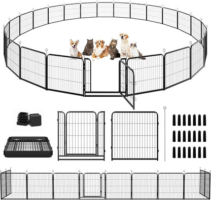 Kfvigoho Dog Playpen Outdoor Extra Wide 24 Panels Heavy Duty Dog Fence 32" Height Anti-Rust with Doors Portable for RV Camping Yard, Total 63FT, 316 Sq.ft, Snowy Black