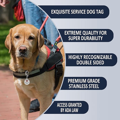 Service Dog Tag/ESA Animal Tag - Double Sided with Federal Protection & Red Medical Alert Symbol| Easily Attach to Collar, Harness, Vest | Service Dog Identification Tag