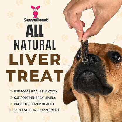 SavvyBeast Dehydrated Beef Liver Dog Treats – Gently Air Dried Raw Organ Meat – Healthy, All-Natural, Single Ingredient, Grain-Free Dry Jerky – Training Treats for Dogs & Cats – Made in USA – 5 oz