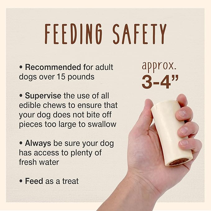 Cadet Stuffed Shin Bone, Long-Lasting Dog Chew Bones for Aggressive Chewers, High Protein Filled Bone Dental Chew for Dogs, Peanut Butter Flavor Filling, 3-4" for Small Dogs, 3 Pack