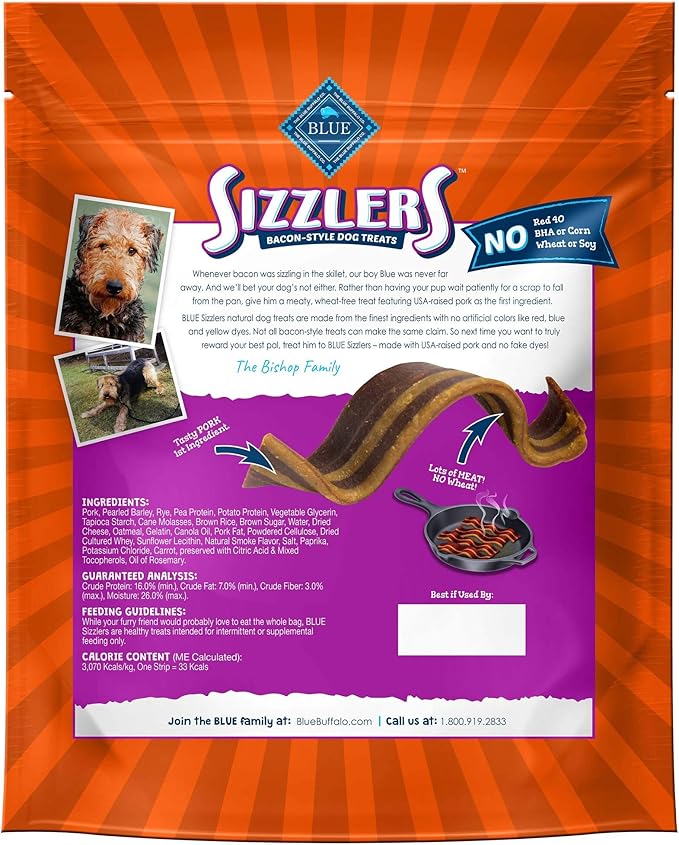 Blue Buffalo Sizzlers Bacon-Style Dog Treats with Real USA Pork, Original Flavor, 28-oz Bag (Pack of 2)