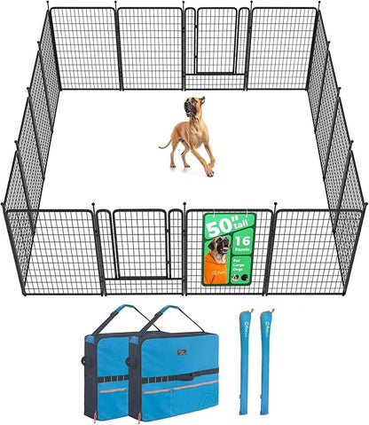 FXW Rollick Unleashed Dog Playpen for Indoor, Yard, RV Camping, 50 inch 16 Panels Dog Pen with Playpen Storage Bag (2 Packs) for Large Dogs, Black│Patented