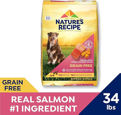 Nature's Recipe Grain Free Dry Dog Food, Salmon, Sweet Potato & Pumpkin Recipe, 34 lb. Bag