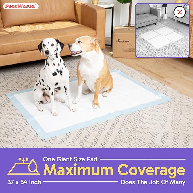 PetsWorld Enormous Dog Pee Pads 37"x54" 800 Count – XXXL Pet Pee Pads for Giant Dogs & Pets, Heavy Duty Leak-Proof Dog Training Pads, Super Absorbent Quick-Dry Potty Pads with Adhesive Tabs