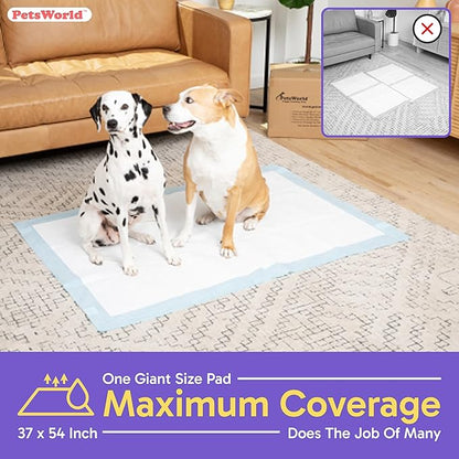 PetsWorld Enormous Dog Pee Pads 37"x54" 800 Count – XXXL Pet Pee Pads for Giant Dogs & Pets, Heavy Duty Leak-Proof Dog Training Pads, Super Absorbent Quick-Dry Potty Pads with Adhesive Tabs