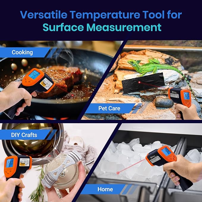 Etekcity Infrared Thermometer Laser Temperature Gun 1080, -58°F~ 1130°F for Meat Food Candy Pizza Oven, Heat Gun for Cooking, Kitchen, Fridge, Reptile, BBQ, HAVC, Adjustable Emissivity & Max Measure