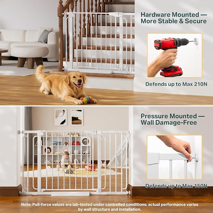 Cumbor Extra Wide Baby & Pet Gate Set, 29.7-48" & 36.6-64" Gates with Dual-Lock, Auto-Close, One-Hand Operation for Stairs, Hallways & Doorways
