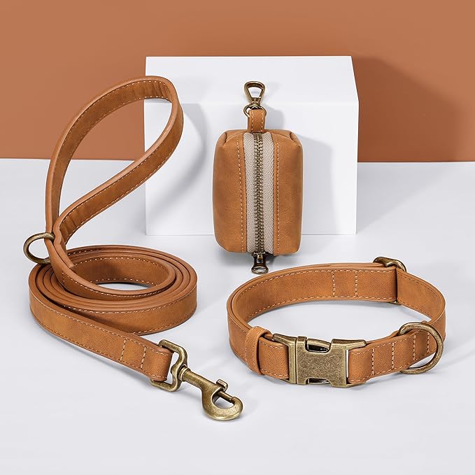 Didog Soft PU Leather Dog Collar, Stylish Quick Released Dog Collars for Small Dogs, Easy Clean Adjustable Pet Collar for Daily Walking, Light Brown, S Fit 10-15" Neck