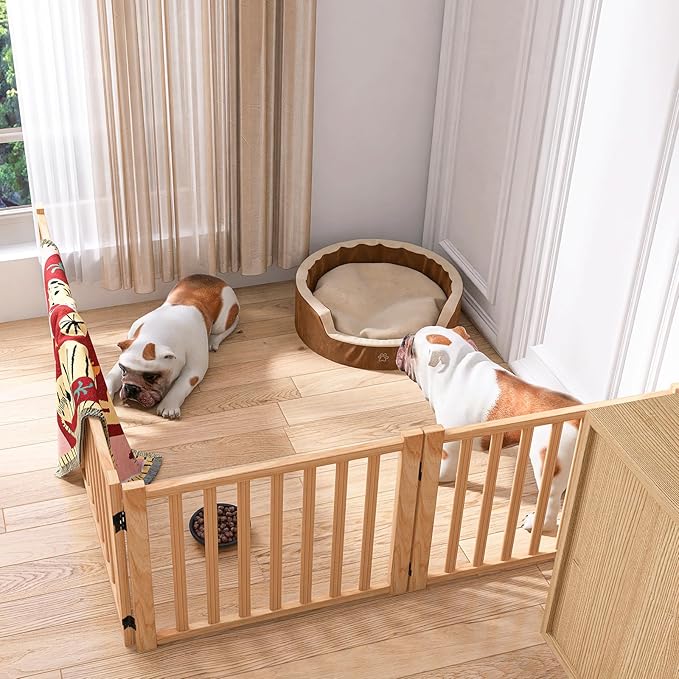 YOCAN Paint-Free Wooden Freestanding Dog Gates for The House,Doorways, Stairs,Wood Dog Fences Indoor Pet Gate,Step Over Fence-4 Panel H:16.9"