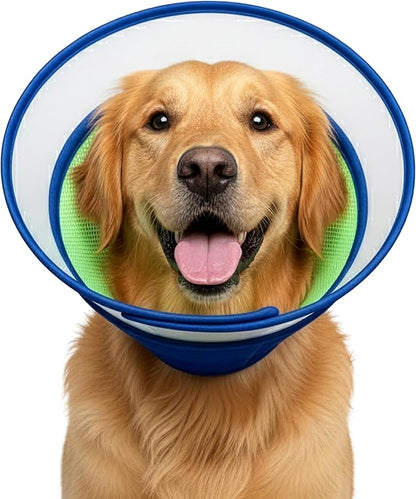Soft Dog Cone Collar After Surgery – Adjustable Recovery Cone for Medium & Large Dogs – Double-Layer Protective Elizabethan Collar for Wound Protection & Licking Prevention – Comfortable - Blue
