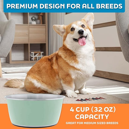Master Pet Supply Stainless Steel Dog Bowls Set of 2 (32 Oz Each) with Non-Slip Rubber Base - Pistachio - Basic Dog Food Bowl Water & Food Bowls for Small Medium Large Dogs & Cats, Metal Dish
