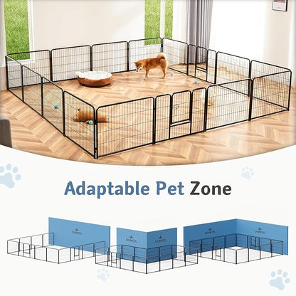 DUMOS Dog Playpen Indoor, Metal 32 Inch 16 Panels Foldable Pet Fence with Door, Outdoor Small Medium Large Dog Puppy Portable Exercise Play Pen for RV Camping, Trips, Play Yard