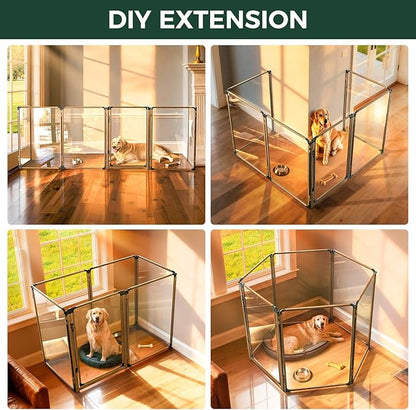 FXW AuraSpace Pro Acrylic Indoor Dog Playpen, Heavy-Duty with Metal Frame, 40" Height 6 Panels for Medium and Large Dogs, Walnut│Patented