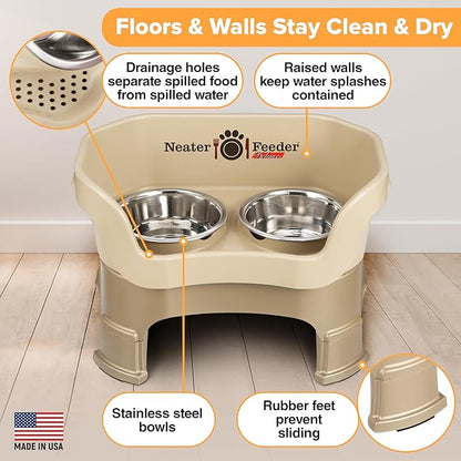 Neater Feeder Deluxe Mess-Proof Elevated Dog Bowls for Medium Dogs (19–40 lbs), 2 Height Adjustable (10” & 12.5”) No-Spill Raised Dog Bowl Stand, Stainless Steel Food Bowl Set, Made in USA, Cappuccino