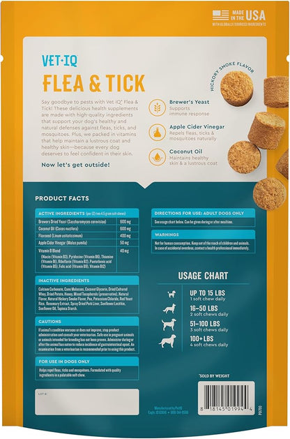 VetIQ Flea & Tick Support for Dogs, Flea and Tick Chewable, Supports Dog's Natural Flea Defenses, Free of Added Chemicals and Garlic, Hickory Smoke Flavor, 60 Count