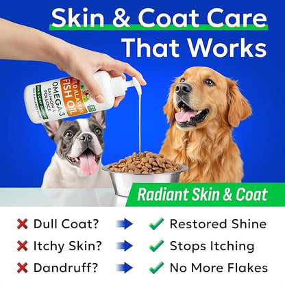 Bark&Spark Fish Oil for Dogs - Natural Omega-3 - Skin & Coat Support - Liquid Food Supplement for Pets - Natural EPA + DHA Fatty Acids for Joint Function, Immune & Heart Health 32oz - Salmon
