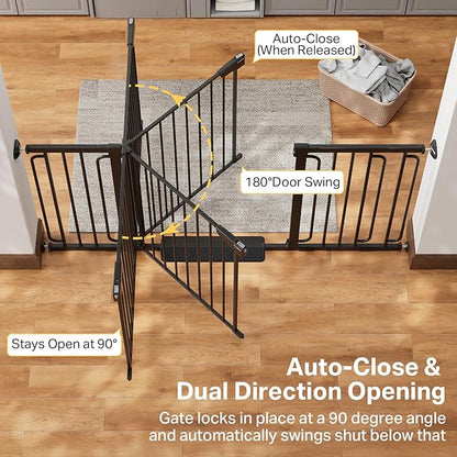 Cumbor 36.6-64" Extra Wide Baby Gate for Stairs, Dog Gates for Doorways, Auto-Close Pet Gate Indoor, Pressure Mounted Walk Through Safety Child Gate for Kids Toddler, Tall Pet Puppy Fence Gate, Black