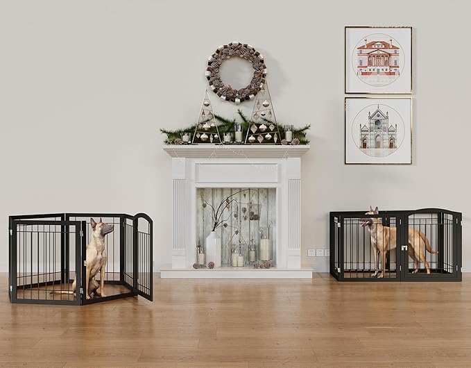 Vantas Folding Pet Gate 144" Wide, 30" Tall No-Assembly Metal Dog Gate, Freestanding Wire Pet Puppy Safety Fence, Extra Wide with 2PCS Support - Black