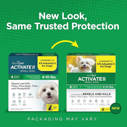 TevraPet Activate II Flea and Tick Prevention for Dogs, Small Dogs 4-10 lbs, Topical Drops, 4 Months Flea and Tick Treatment
