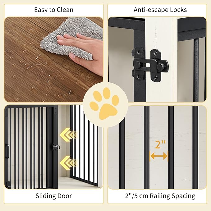 Hzuaneri 27.2" Dog Crate Furniture with Barn Door, Heavy Duty Dog Kennel Indoor with 2 Doors, Wooden Pet Cage End Table for Small Medium Dogs up to 22 lb, Anti-Chew Anti-Escape, White Brown DFC84314B
