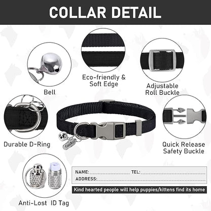GAMUDA Small Dog Harness Collar and Leash Set, Step in No Chock No Pull Linen Fabric Soft Mesh Dog Vest Harnesses Reflective for Dogs Puppy Cats Kitten Rabbit (Black, XS)