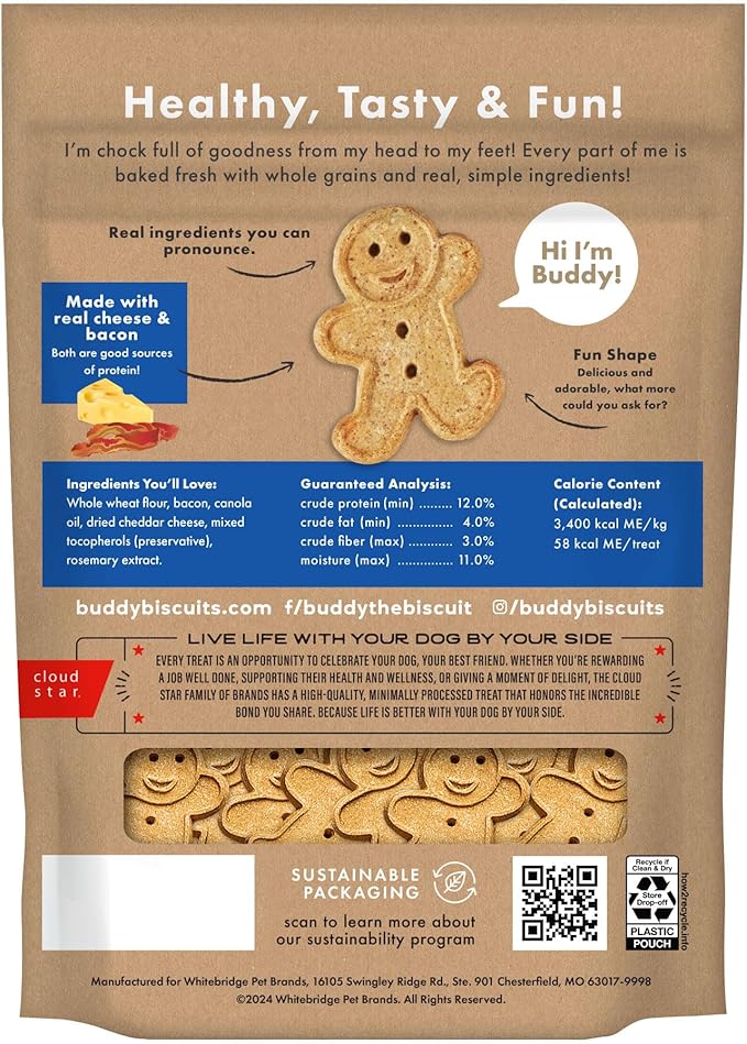 Buddy Biscuits 3.5 lbs. Bag of Crunchy Dog Treats Made with Bacon & Cheese,(Pack of 2)
