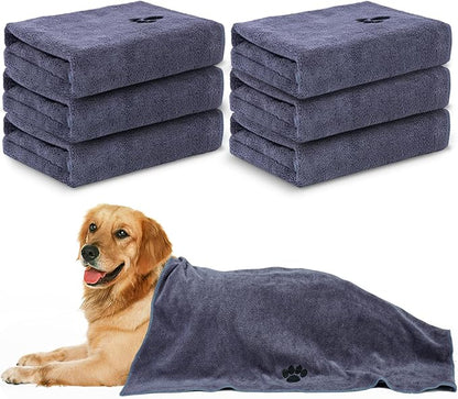 WOUSEDO Microfiber Dog Towels for Drying Dogs,40'' X 23.6'', Super Absorbent and Soft Pet Grooming Towel, Perfect Shower & Bath Supplies for Dogs(6-Pack Grey)