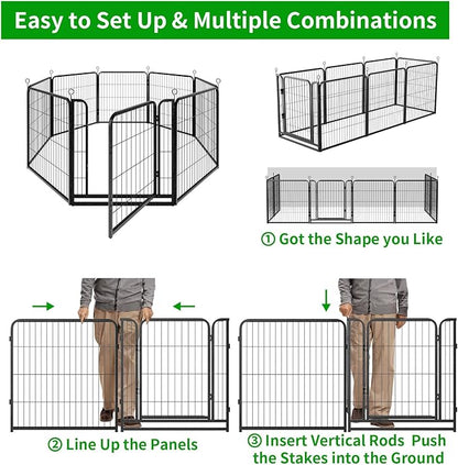 Kfvigoho Dog Playpen Outdoor Extra Wide 8 Piece Panels Heavy Duty Dog Fence 32" Height Anti-Rust with Doors Portable for RV Camping Yard, Total 21FT, 35 Sq.ft, Snowy Black