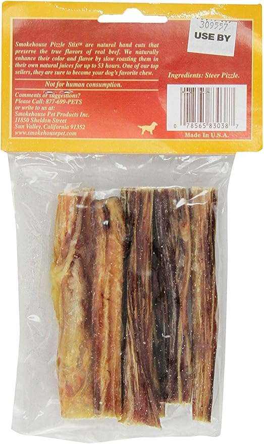 (3 Pack) Smoke House Beef Pizzle Treat for Dogs, 4-Inch - 18 Pizzle Sticks Total