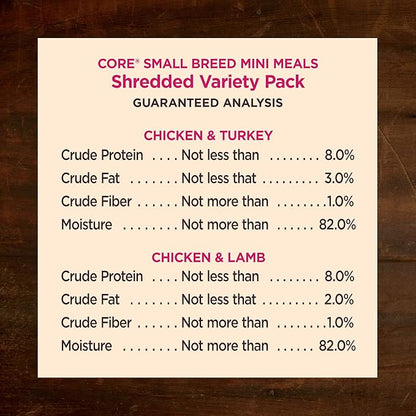 Wellness CORE Small Breed Mini Meals Shredded Variety Pack Adult Wet Dog Food, Grain Free, Natural, 3 oz, Pack of 12