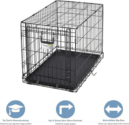 MidWest Homes for Pets Medium Ovation Single Door Folding Dog Crate, 30-Inches, Space-Saving Patented Up & Away Door, Leak-Proof Pan, Divider Panel, Black
