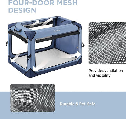 Lesure Collapsible Dog Crate - Portable Travel Kennel for Medium Dog, 4-Door Pet Crate with Mesh Windows, Indoor & Outdoor, Blue