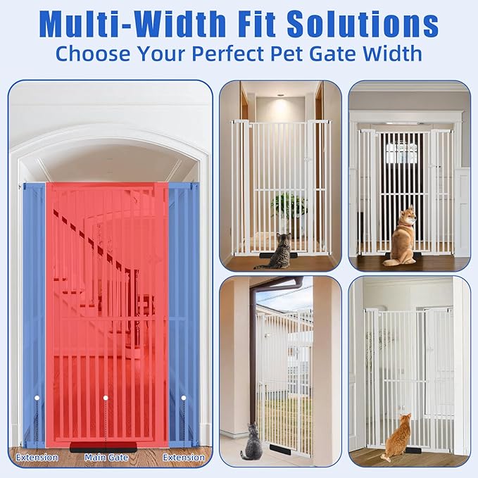 SHYUJAJIE 71 Inch Extra Tall Pet Gate for Cats, 29.5-43" Adjustable Wide Dog Gates, Pressure Mounted Walk Through Tall Cat Gate for Doorways,Hallway,Stairs,House（White）