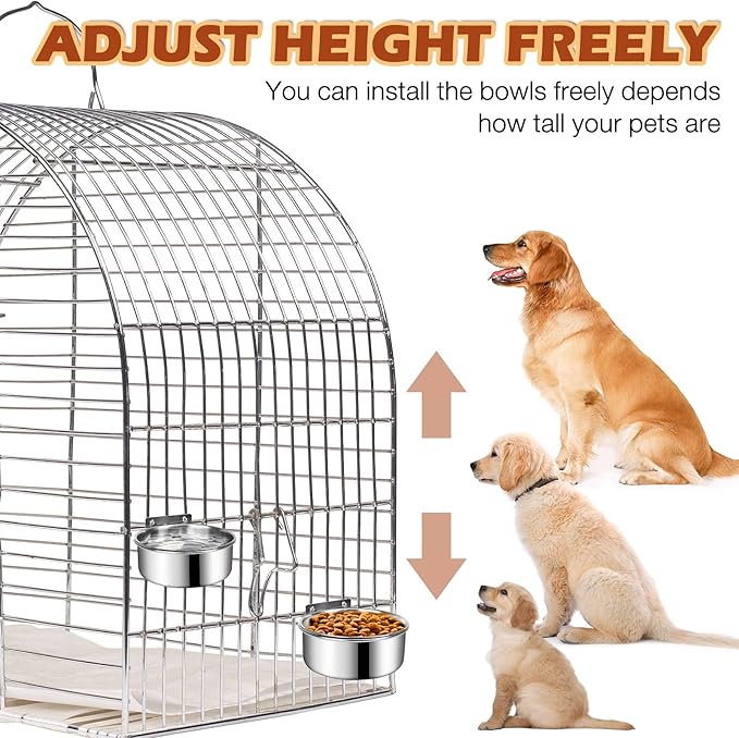 Dog Crate Water and Food Bowl, ShineMe Stainless Steel Dogs Bowls Hanging 2 Pack for Cage Crate Kennel, Spill Proof Dog Bowl for Medium and Small Sized Dogs Cats Pets (6.3 * 2.6” & 5.5 * 2.4”)
