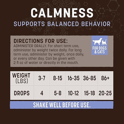 Earth Animal Apothecary Liquid Supplement - Calmness Herbal Remedies for Dogs & Cats - 2 fl oz