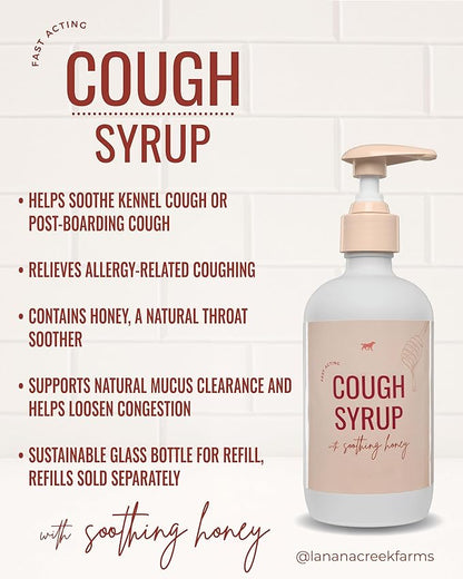 Lanana Creek Farms® Dog Cough Syrup with Honey, 240ml/7.7oz, Pump Dispenser | Cough, Throat Irritation, Respiratory Discomfort Relief | Easy to Administer | Vet Approved | Made in the USA