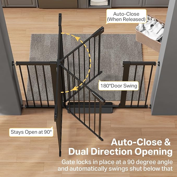 Cumbor 36" Extra Tall 29.7-51.5" Baby Gate for Stairs, Easy Walk Through Dog Gates for Doorways Extra Wide, Pressure Mounted Tall Pet Gate Indoor, Safety Auto-Close Child Gate for Kids, Black
