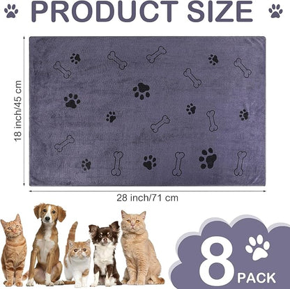 Chumia 8 Pcs Dog Towels for Drying Dogs Cats Pet Towels Bulk Puppy Microfiber Fast Drying Paw Bath Bathing Supplies Absorbent for Medium Pets(18 x 28 Inch,Dog Paw and Bone,Gray)
