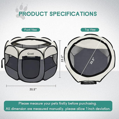 Goozii Pet Cat Playpen for Indoor Cats Enclosed, Puppy Dog Play Pen for Outdoor Travel Camping (Small Size, Beige & Dark Grey)