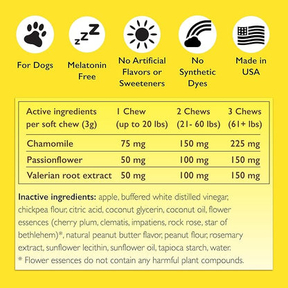 RESCUE Pet Chews for Dogs, 60 Soft Chews, Behavioral Health Supplement for Dogs with Chamomile, passionflower & Valerian, soothes Stress, Nervousness & Anxiousness