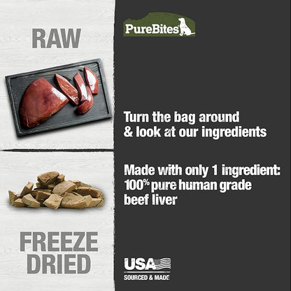 PureBites Beef Liver Freeze Dried Dog Treats, 1 Ingredient, Made in USA, 4.2oz