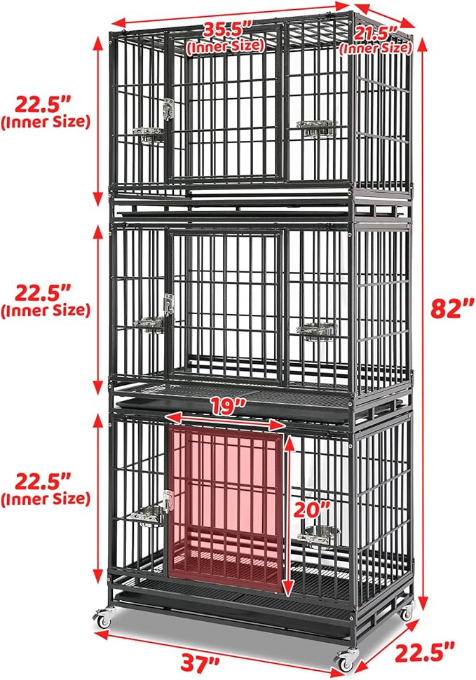 Homey Pet 3 Pack Three Levels 37 Inch Dog Crate, Escape Proof Dog Cage Kennel Indoor with Top Access and Lockable Wheels, Removable Tray, Heavy Duty Dog Crates for Medium/Small Dogs
