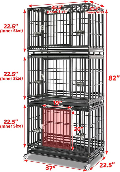 Homey Pet 3 Pack Three Levels 37 Inch Dog Crate, Escape Proof Dog Cage Kennel Indoor with Top Access and Lockable Wheels, Removable Tray, Heavy Duty Dog Crates for Medium/Small Dogs