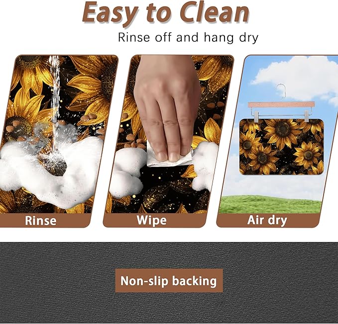 Sunflower Vintage Pet Feeding Mat,Absorbent Quick-Dry Cat Dog Food and Water Bowl Mats, Non-Slip Rubber Backing Mat,Cat Dog Accessories Supplies 12"x20"