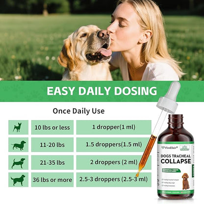 Dog Cough Treatment Liquid – Tracheal Collapse Support for Dogs – Herbal Drops with Slippery Elm, Mullein & Olive Leaf – Helps Soothe Throat, Calm Coughing & Support Breathing