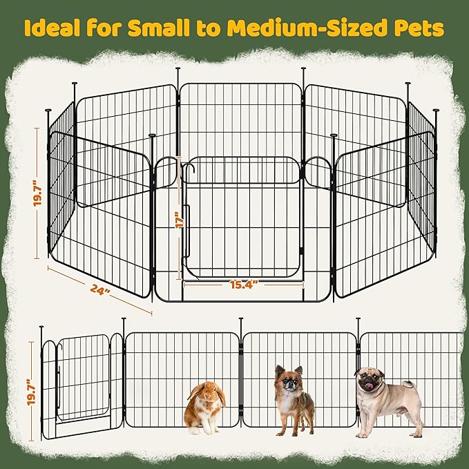Yaheetech Expandable Dog Playpen, 8 Panel 20 inch Puppy Playpen with Door Indoor/Outdoor Pet Fence for Small Medium Dogs