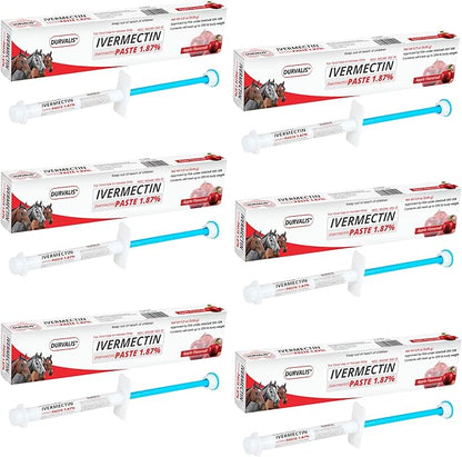 Ivermectin Horse Paste 1.87% Dewormer 6.08g Dose-Effective Appled Flavored Ivermectin Paste for Equine Care,Horse Deworming Paste -for Horses Up to 1250 lb (6 Pack)