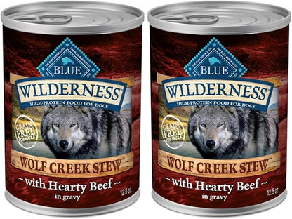 Blue Buffalo Wilderness Wolf Creek Stew Wet Dog Food,High-Protein & Grain-Free,Made with Natural Ingredients,Hearty Beef in Gravy,12.5-oz. Cans,(Pack of 24)